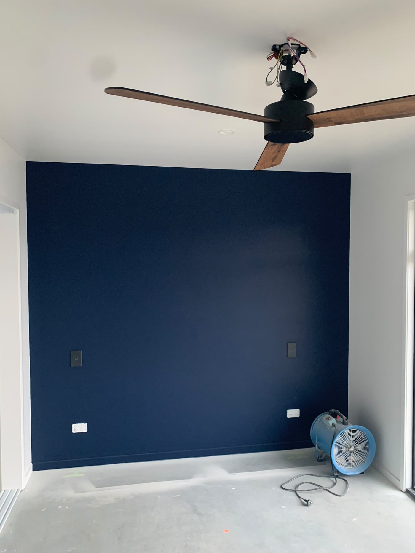 Navy feature wall with crisp white detailing